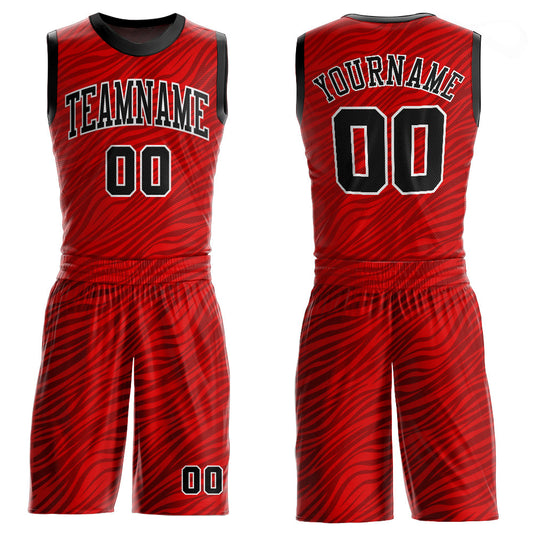 Custom Red Black-White Round Neck Sublimation Basketball Suit Jersey - Sky-Custom