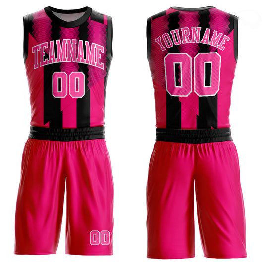 Custom Red Pink-Black Round Neck Sublimation Basketball Suit Jersey - Sky-Custom