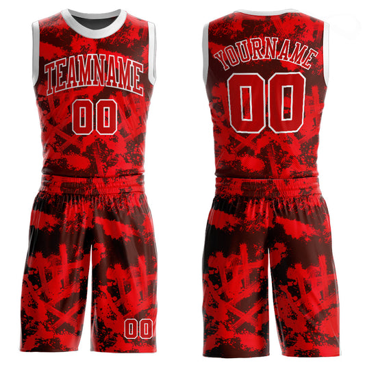 Custom Red Red-Black Round Neck Sublimation Basketball Suit Jersey - Sky-Custom