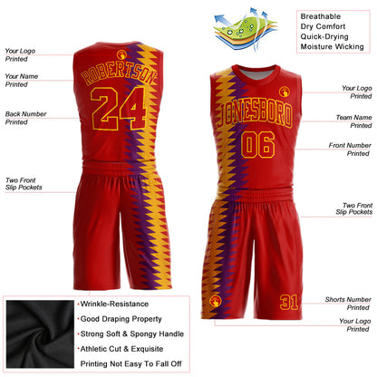 Custom Red Red-Gold Round Neck Sublimation Basketball Suit Jersey - Sky-Custom