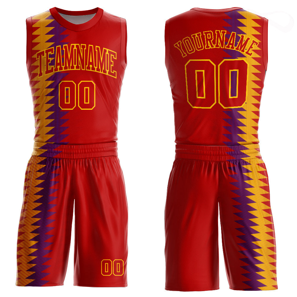 Custom Red Red-Gold Round Neck Sublimation Basketball Suit Jersey - Sky-Custom