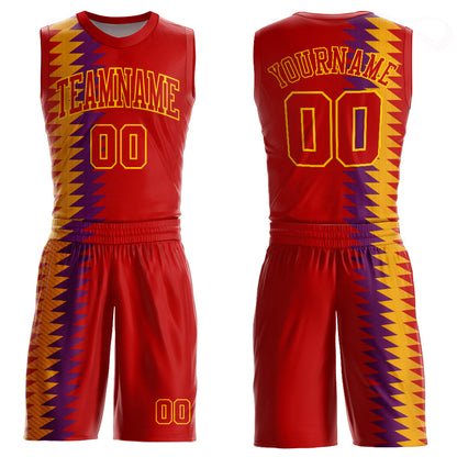 Custom Red Red-Gold Round Neck Sublimation Basketball Suit Jersey - Sky-Custom