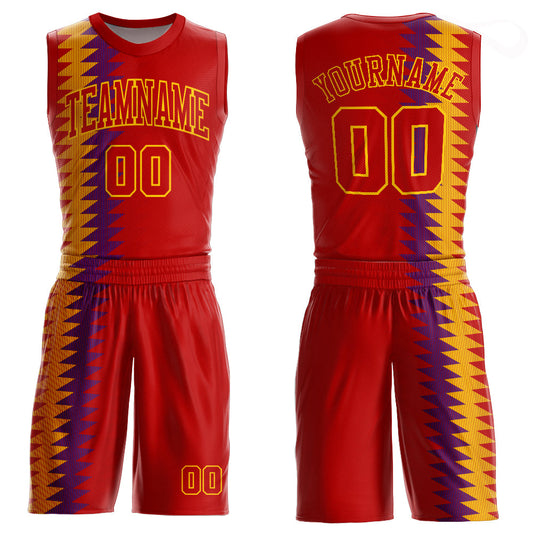 Custom Red Red-Gold Round Neck Sublimation Basketball Suit Jersey - Sky-Custom