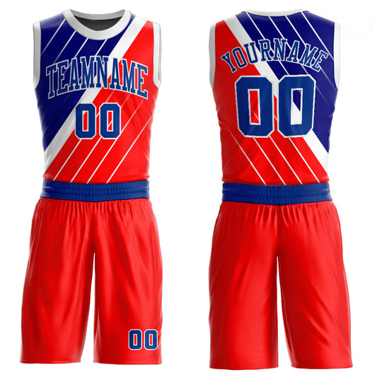 Custom Red Royal-White Round Neck Sublimation Basketball Suit Jersey - Sky-Custom