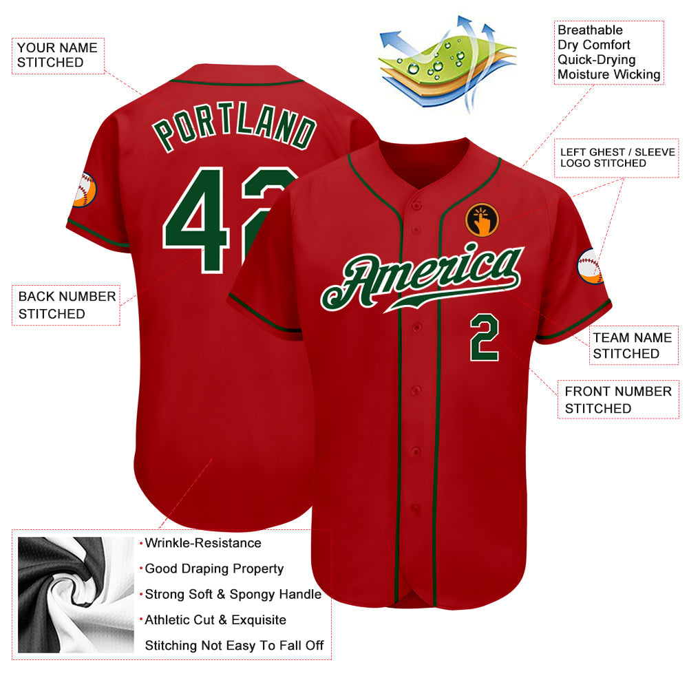 Custom Red Green-White Authentic Baseball Jersey - Sky-Custom