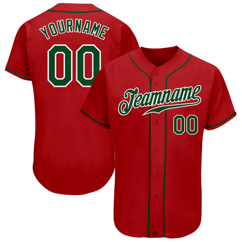 Custom Red Green-White Authentic Baseball Jersey - Sky-Custom