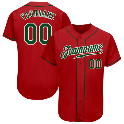 Custom Red Green-White Authentic Baseball Jersey - Sky-Custom
