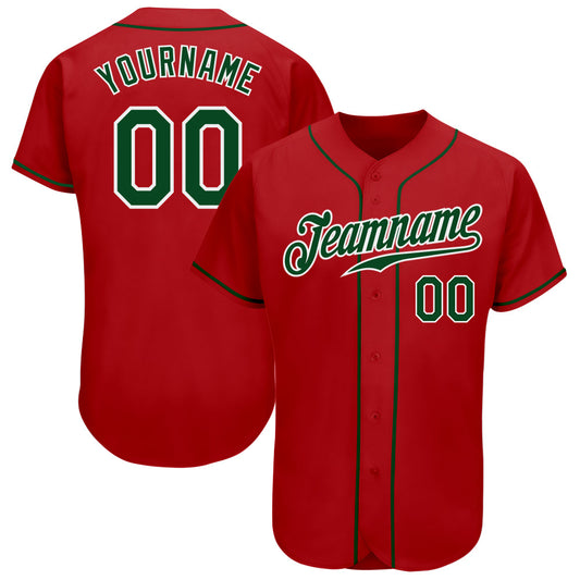 Custom Red Green-White Authentic Baseball Jersey - Sky-Custom
