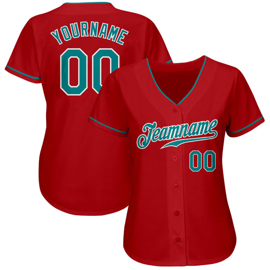 Custom Red Teal-White Authentic Baseball Jersey - Sky-Custom