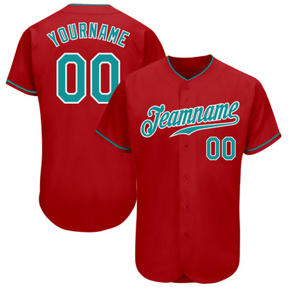 Custom Red Teal-White Authentic Baseball Jersey - Sky-Custom