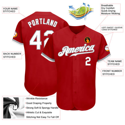 Custom Red White-Gray Authentic Baseball Jersey - Sky-Custom