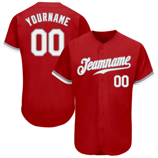 Custom Red White-Gray Authentic Baseball Jersey - Sky-Custom