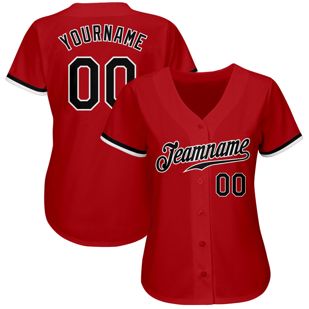Custom Red Black-White Authentic Baseball Jersey - Sky-Custom