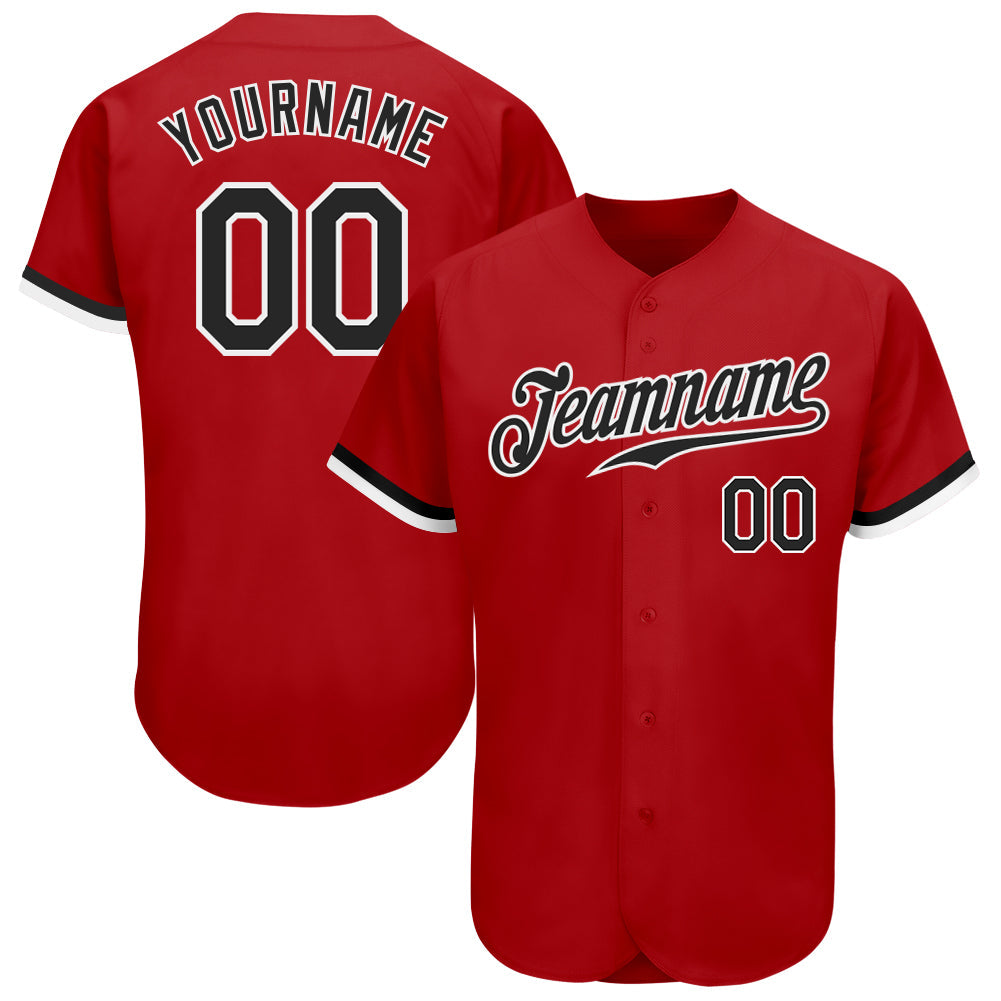 Custom Red Black-White Authentic Baseball Jersey - Sky-Custom