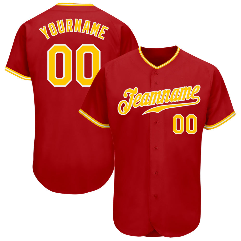 Custom Red Gold-White Authentic Baseball Jersey - Sky-Custom