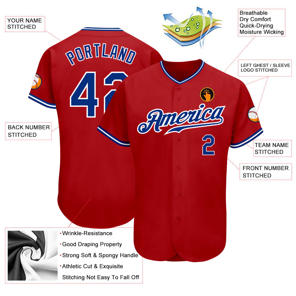 Custom Red Royal-White Authentic Baseball Jersey - Sky-Custom