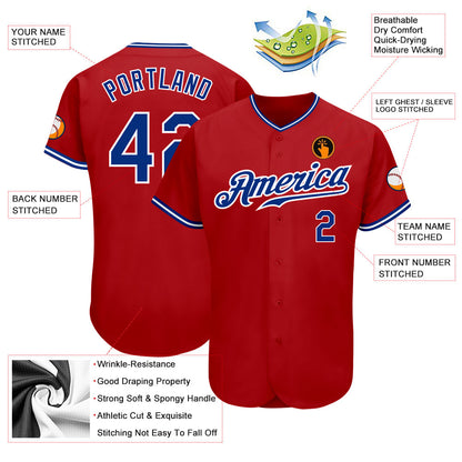 Custom Red Royal-White Authentic Baseball Jersey - Sky-Custom