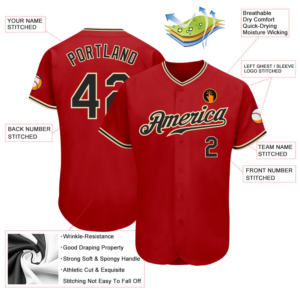 Custom Red Black-City Cream Authentic Baseball Jersey - Sky-Custom