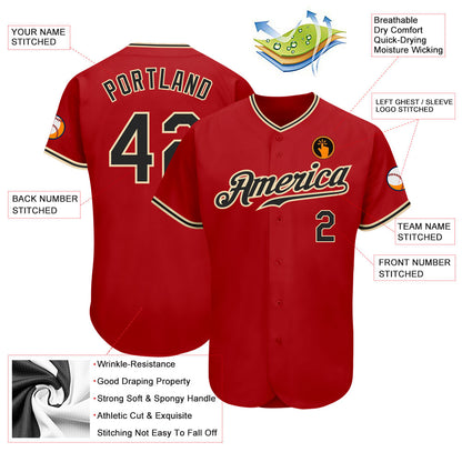 Custom Red Black-City Cream Authentic Baseball Jersey - Sky-Custom
