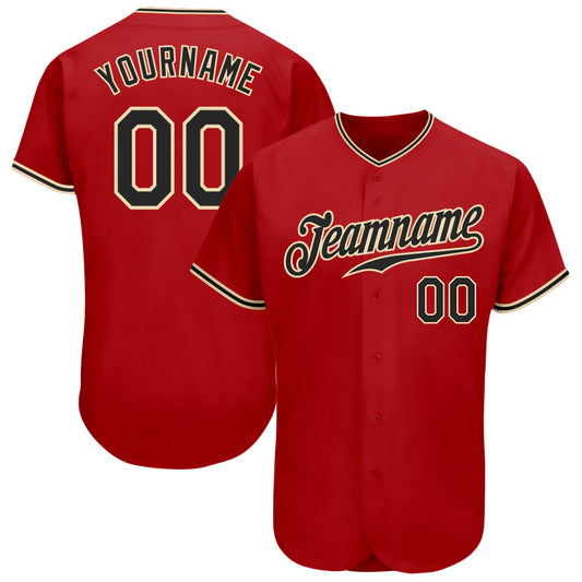 Custom Red Black-City Cream Authentic Baseball Jersey - Sky-Custom
