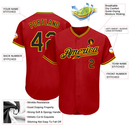 Custom Red Black-Gold Authentic Baseball Jersey - Sky-Custom