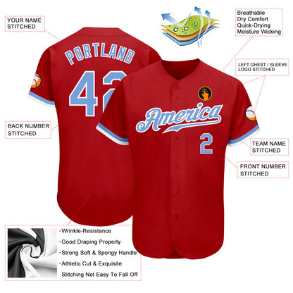 Custom Red Light Blue-White Authentic Baseball Jersey - Sky-Custom