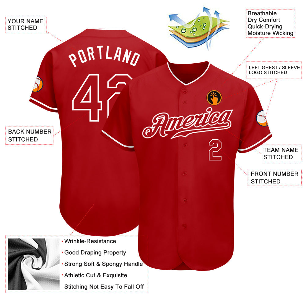 Custom Red Red-White Authentic Baseball Jersey - Sky-Custom