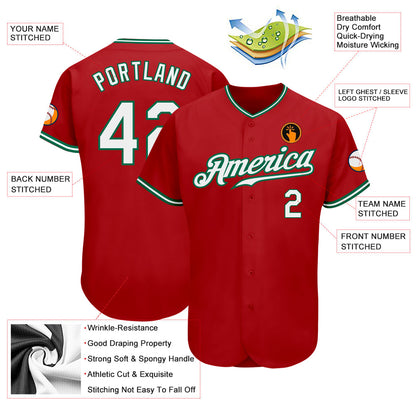 Custom Red White-Kelly Green Authentic Baseball Jersey - Sky-Custom