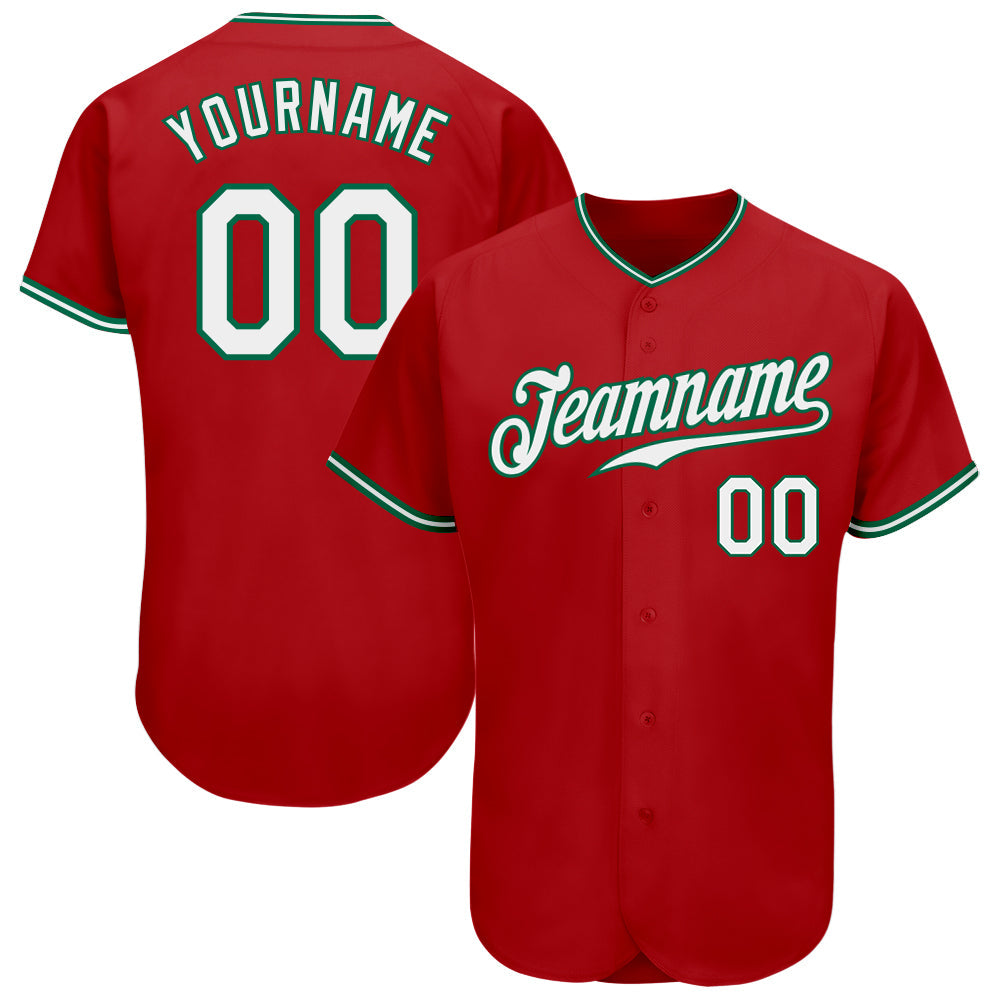 Custom Red White-Kelly Green Authentic Baseball Jersey - Sky-Custom