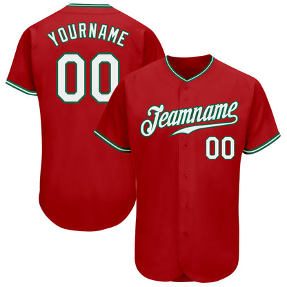 Custom Red White-Kelly Green Authentic Baseball Jersey - Sky-Custom