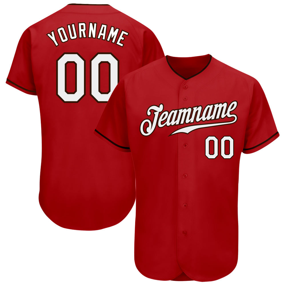 Custom Red White-Brown Authentic Baseball Jersey - Sky-Custom