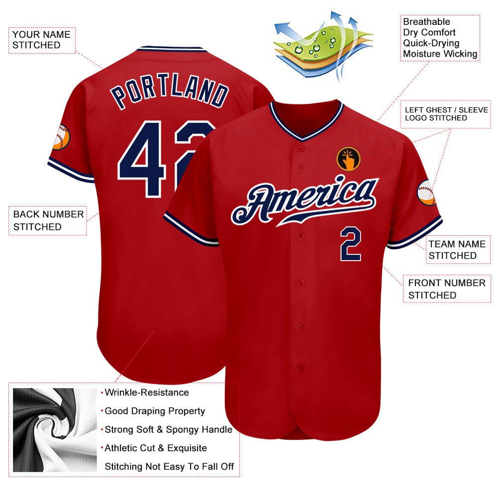 Custom Red White-Navy Authentic Baseball Jersey - Sky-Custom
