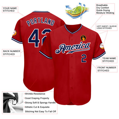 Custom Red White-Navy Authentic Baseball Jersey - Sky-Custom