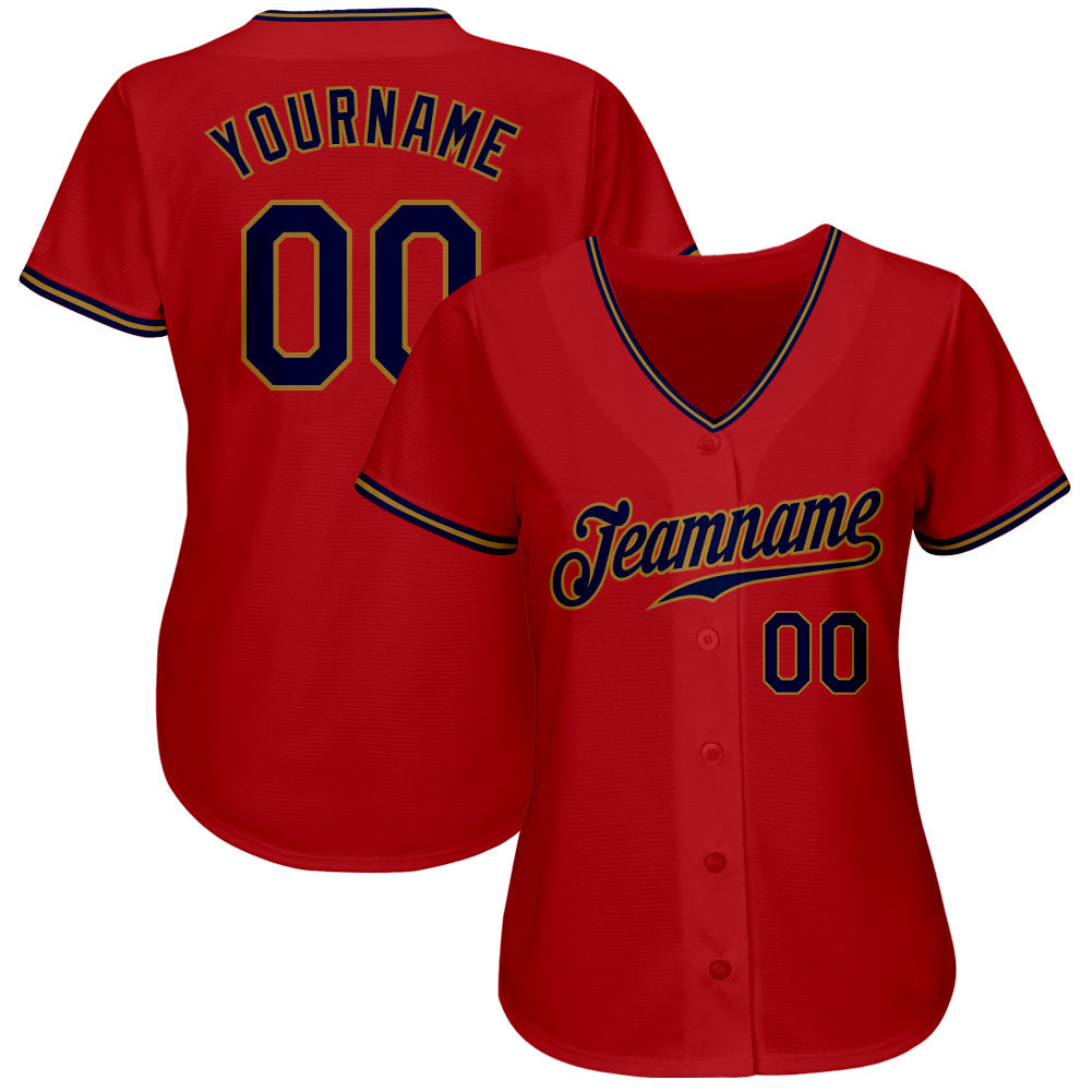 Custom Red Navy-Old Gold Authentic Baseball Jersey - Sky-Custom