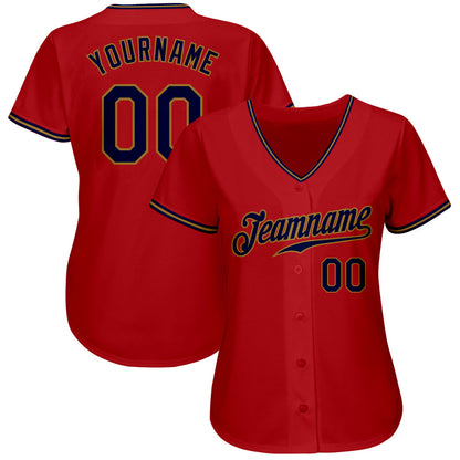 Custom Red Navy-Old Gold Authentic Baseball Jersey - Sky-Custom