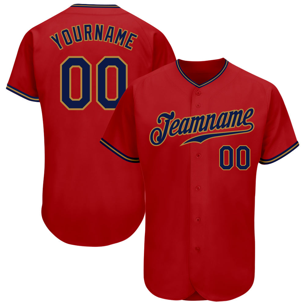 Custom Red Navy-Old Gold Authentic Baseball Jersey - Sky-Custom