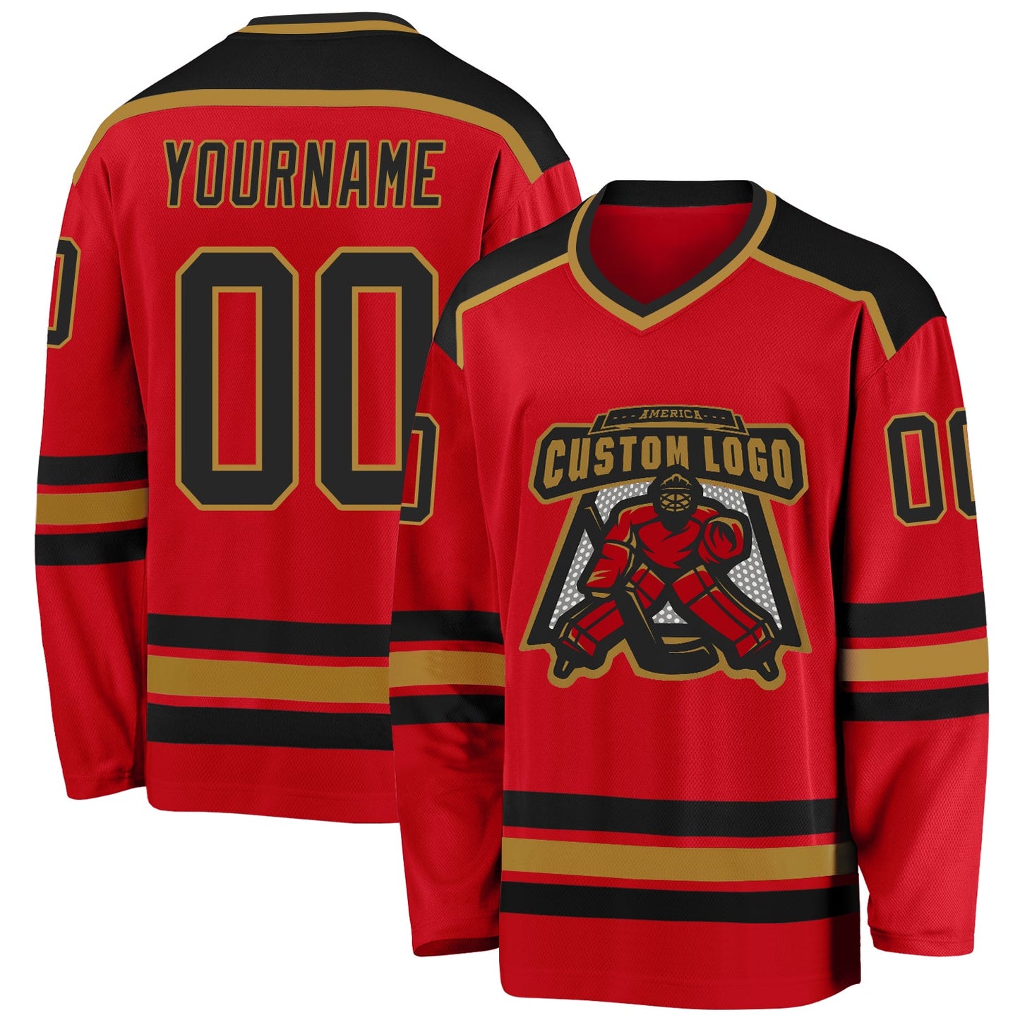 Custom Red Black-Old Gold Hockey Jersey - Sky-Custom