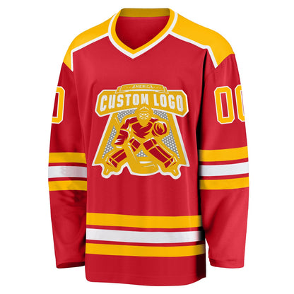 Custom Red Gold-White Hockey Jersey - Sky-Custom