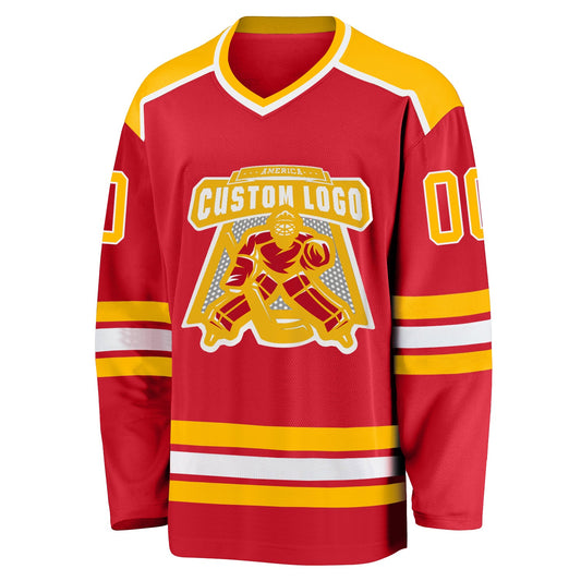 Custom Red Gold-White Hockey Jersey - Sky-Custom