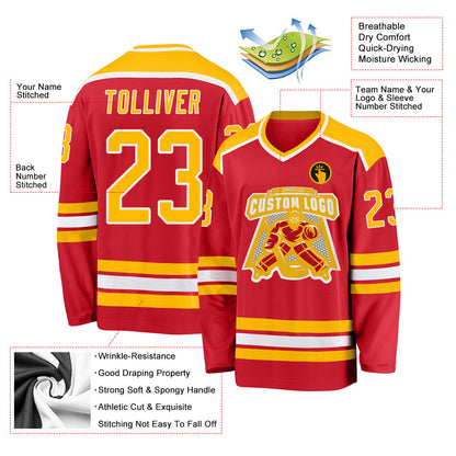 Custom Red Gold-White Hockey Jersey - Sky-Custom