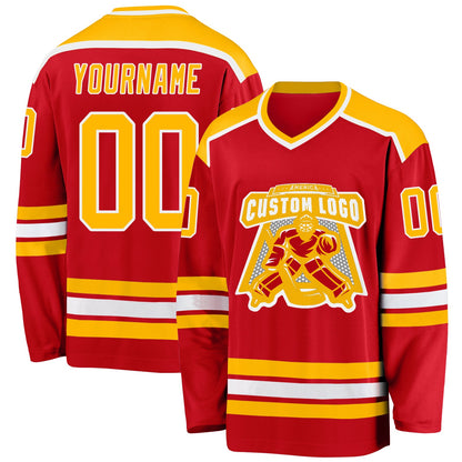 Custom Red Gold-White Hockey Jersey - Sky-Custom
