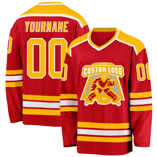 Custom Red Gold-White Hockey Jersey - Sky-Custom