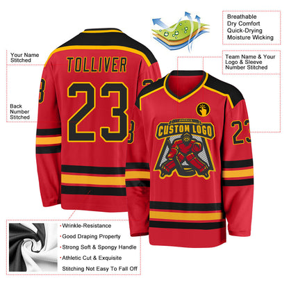 Custom Red Black-Gold Hockey Jersey - Sky-Custom