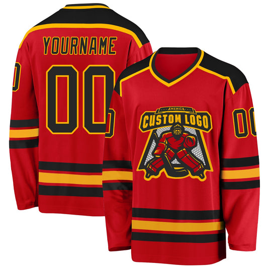 Custom Red Black-Gold Hockey Jersey - Sky-Custom