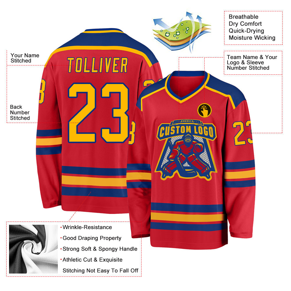 Custom Red Gold-Royal Hockey Jersey - Sky-Custom