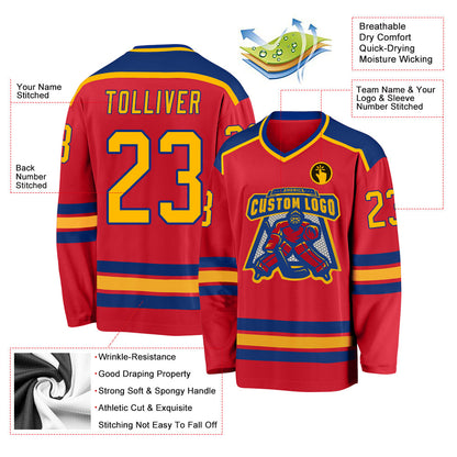 Custom Red Gold-Royal Hockey Jersey - Sky-Custom