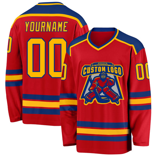 Custom Red Gold-Royal Hockey Jersey - Sky-Custom