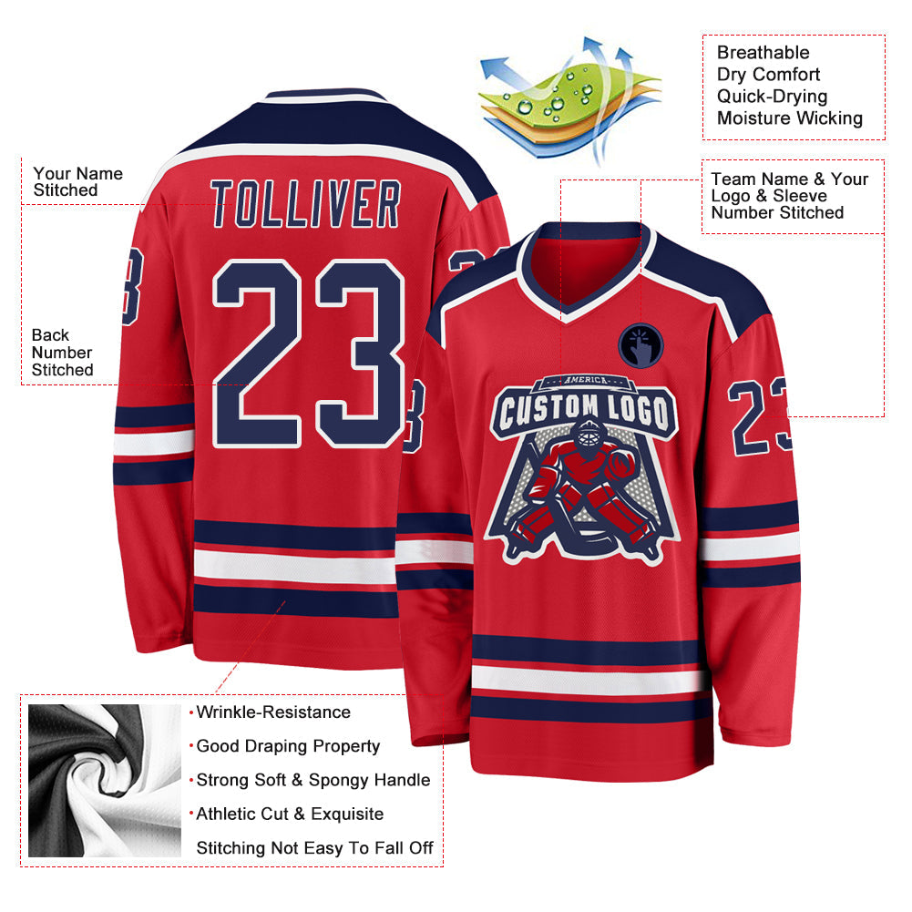 Custom Red Navy-White Hockey Jersey - Sky-Custom