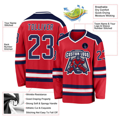 Custom Red Navy-White Hockey Jersey - Sky-Custom