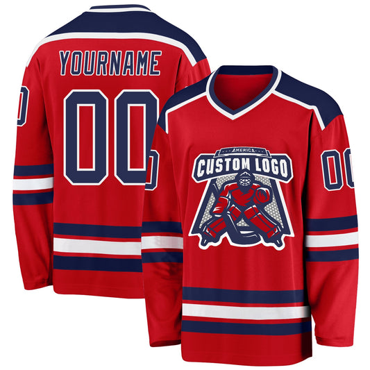 Custom Red Navy-White Hockey Jersey - Sky-Custom